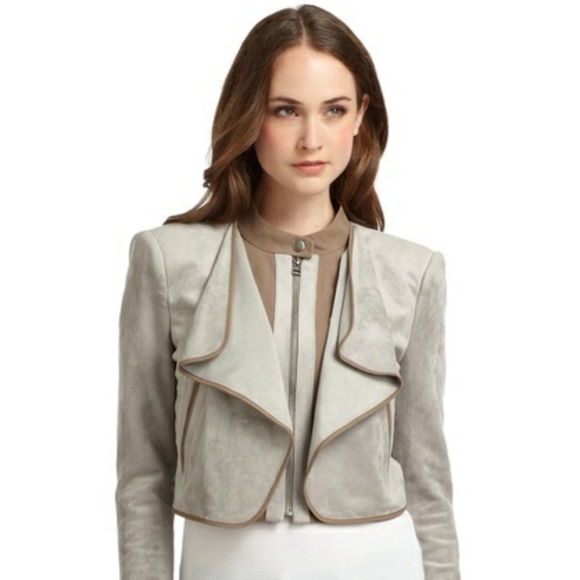 BCBGMaxAzria Sloan Faux Suede Cropped Moto Jacket in Moss Size Small Retail $300 - Picture 10 of 10